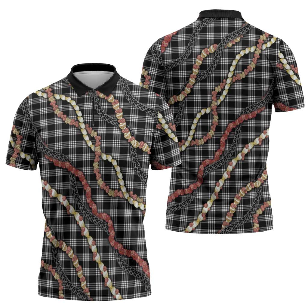 Hawaii Palaka Niihau Shell Lei Zipper Polo Shirt Tropical Island Plaid Patterns