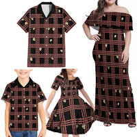 Hawaii Palaka Kahelelani Shell Lei Costume Family Matching Off Shoulder Maxi Dress and Hawaiian Shirt Plaid Patterns