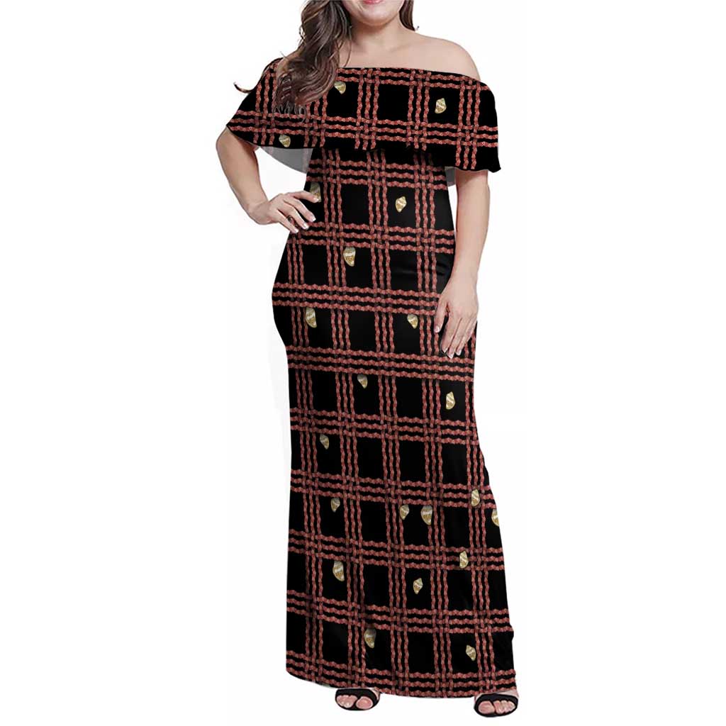 Hawaii Palaka Kahelelani Shell Lei Costume Family Matching Off Shoulder Maxi Dress and Hawaiian Shirt Plaid Patterns