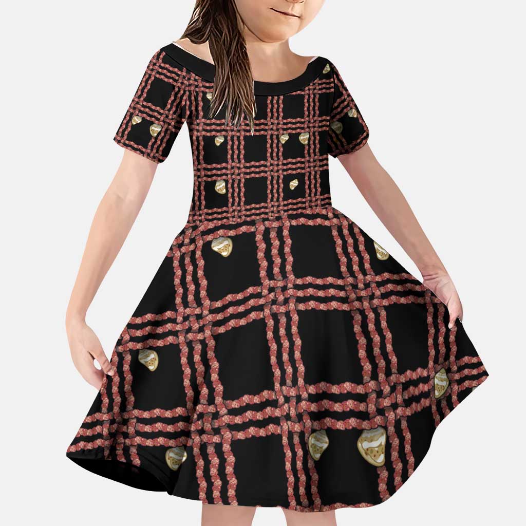 Hawaii Palaka Kahelelani Shell Lei Costume Family Matching Off Shoulder Short Dress and Hawaiian Shirt Plaid Patterns
