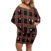 Hawaii Palaka Kahelelani Shell Lei Costume Family Matching Off Shoulder Short Dress and Hawaiian Shirt Plaid Patterns