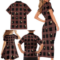 Hawaii Palaka Kahelelani Shell Lei Costume Family Matching Short Sleeve Bodycon Dress and Hawaiian Shirt Plaid Patterns