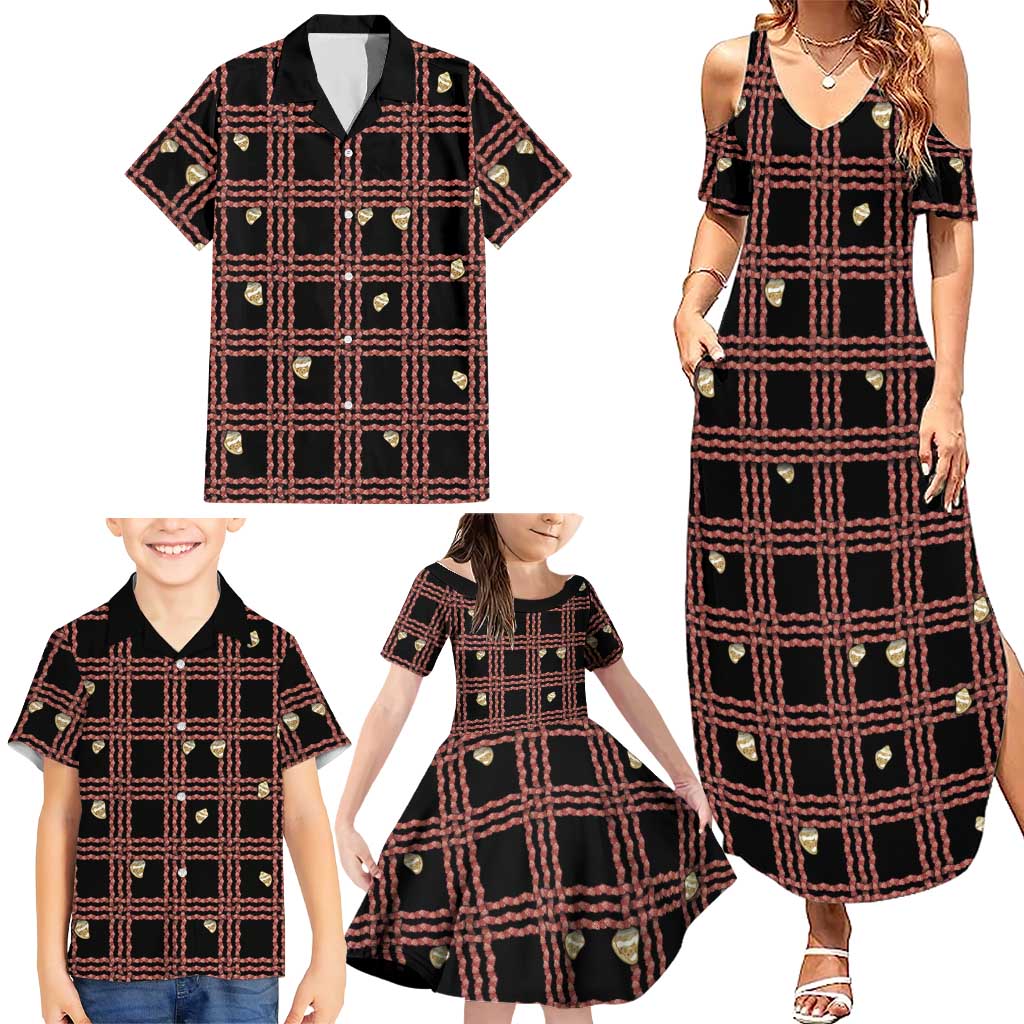 Hawaii Palaka Kahelelani Shell Lei Costume Family Matching Summer Maxi Dress and Hawaiian Shirt Plaid Patterns