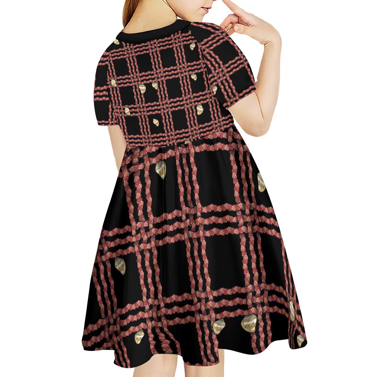 Hawaii Palaka Kahelelani Shell Lei Costume Kid Short Sleeve Dress Plaid Patterns