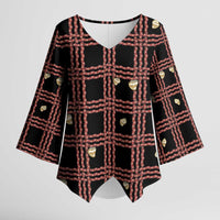 Hawaii Palaka Kahelelani Shell Lei Costume Kimono Sleeve Blouse Plaid Patterns