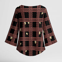 Hawaii Palaka Kahelelani Shell Lei Costume Kimono Sleeve Blouse Plaid Patterns