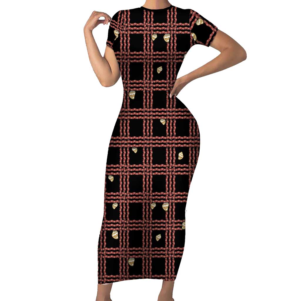 Hawaii Palaka Kahelelani Shell Lei Costume Short Sleeve Bodycon Dress Plaid Patterns