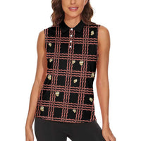 Hawaii Palaka Kahelelani Shell Lei Costume Women Sleeveless Polo Shirt Plaid Patterns