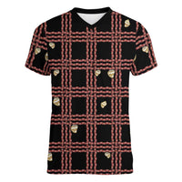 Hawaii Palaka Kahelelani Shell Lei Costume Women V-Neck T-Shirt Plaid Patterns
