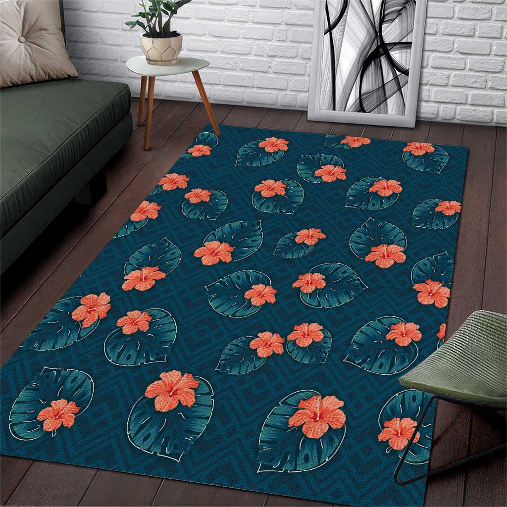 Hawaii Monstera Area Rug Hibiscus Flowers Simple Style - Polynesian Pride