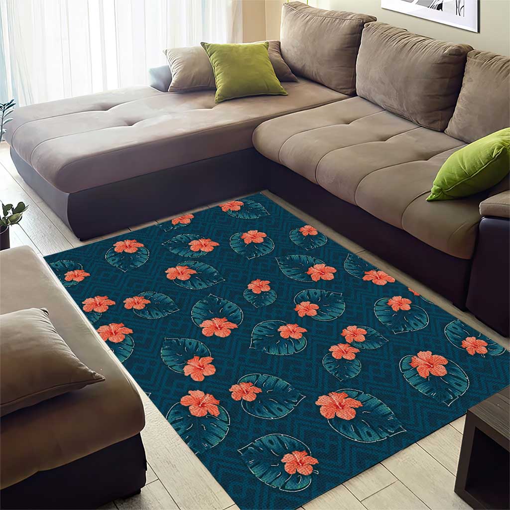 Hawaii Monstera Area Rug Hibiscus Flowers Simple Style - Polynesian Pride