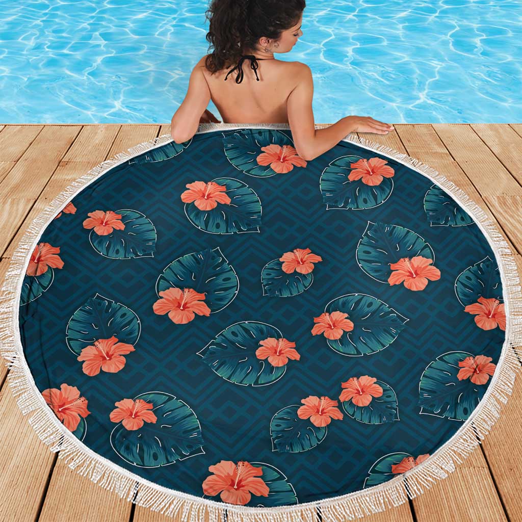 Hawaii Monstera Beach Blanket Hibiscus Flowers Simple Style - Polynesian Pride