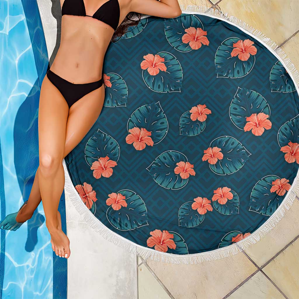 Hawaii Monstera Beach Blanket Hibiscus Flowers Simple Style - Polynesian Pride