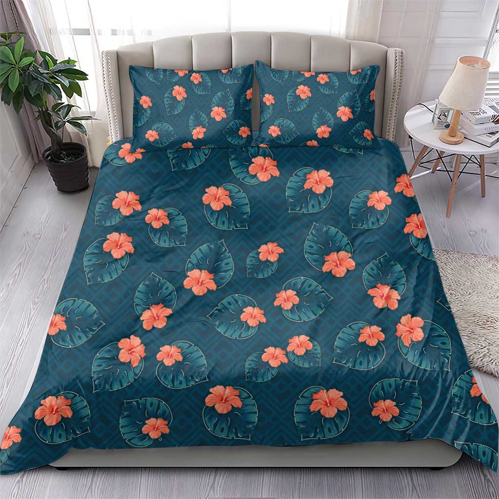 Hawaii Monstera Bedding Set Hibiscus Flowers Simple Style - Polynesian Pride
