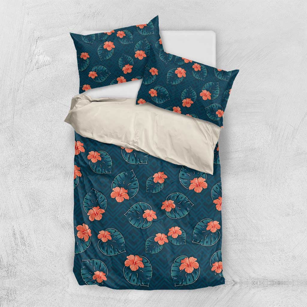 Hawaii Monstera Bedding Set Hibiscus Flowers Simple Style - Polynesian Pride