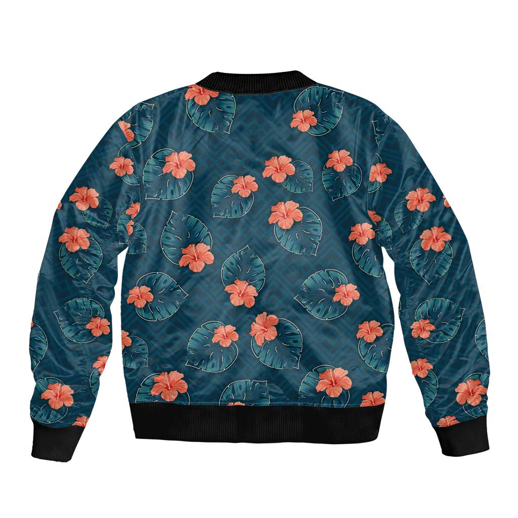 Hawaii Monstera Bomber Jacket Hibiscus Flowers Simple Style - Polynesian Pride