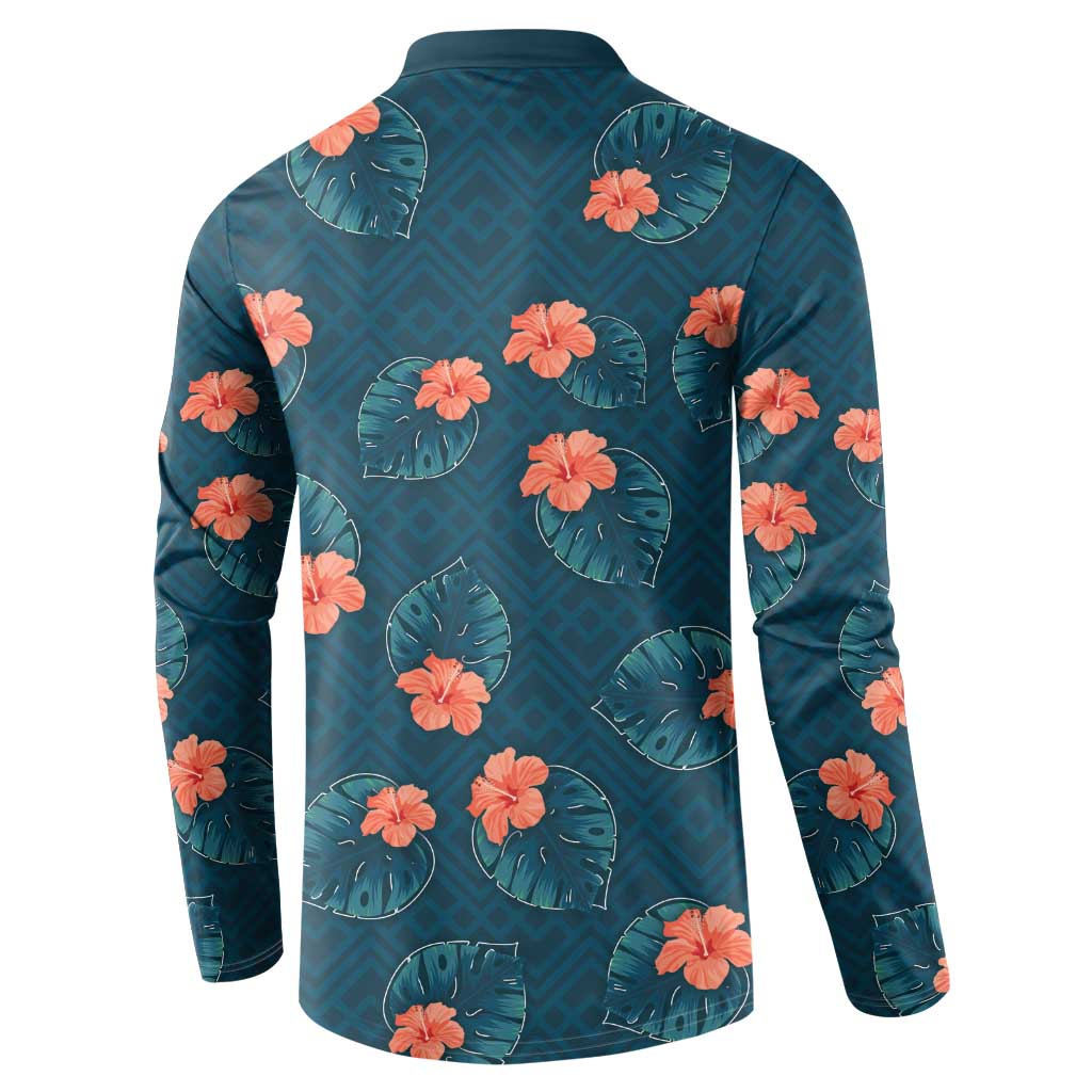 Hawaii Monstera Button Sweatshirt Hibiscus Flowers Simple Style - Polynesian Pride