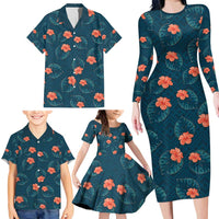 Hawaii Monstera Family Matching Long Sleeve Bodycon Dress and Hawaiian Shirt Hibiscus Flowers Simple Style - Polynesian Pride