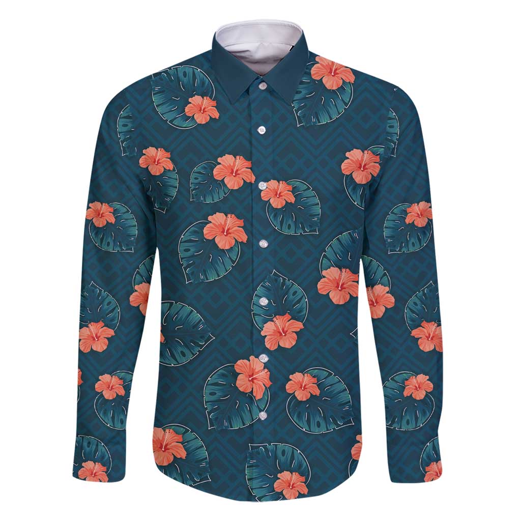 Hawaii Monstera Family Matching Long Sleeve Bodycon Dress and Hawaiian Shirt Hibiscus Flowers Simple Style - Polynesian Pride