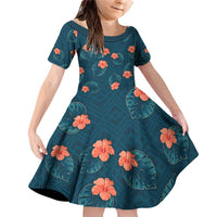 Hawaii Monstera Family Matching Off Shoulder Short Dress and Hawaiian Shirt Hibiscus Flowers Simple Style - Polynesian Pride