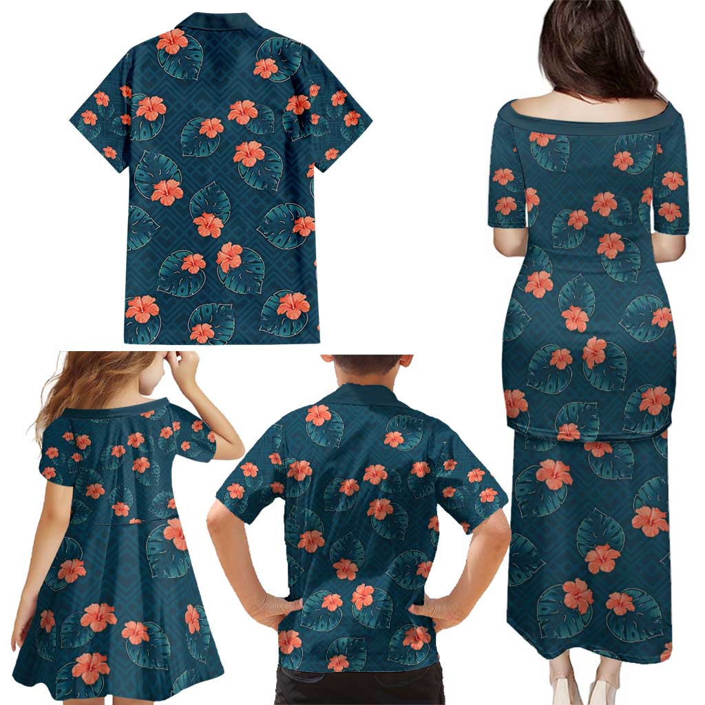 Hawaii Monstera Family Matching Puletasi and Hawaiian Shirt Hibiscus Flowers Simple Style - Polynesian Pride