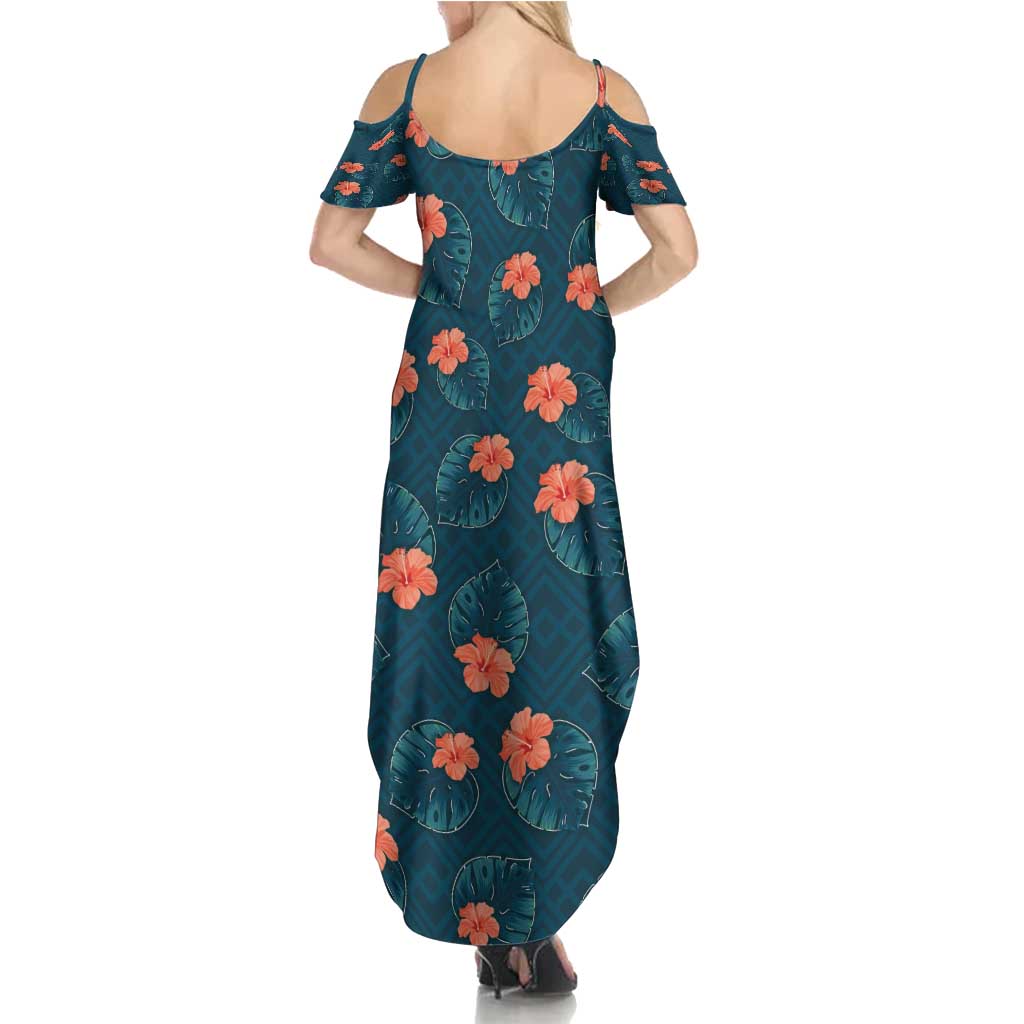 Hawaii Monstera Family Matching Summer Maxi Dress and Hawaiian Shirt Hibiscus Flowers Simple Style - Polynesian Pride