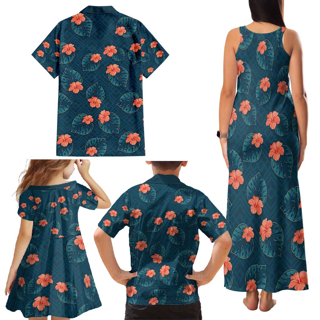 Hawaii Monstera Family Matching Tank Maxi Dress and Hawaiian Shirt Hibiscus Flowers Simple Style - Polynesian Pride
