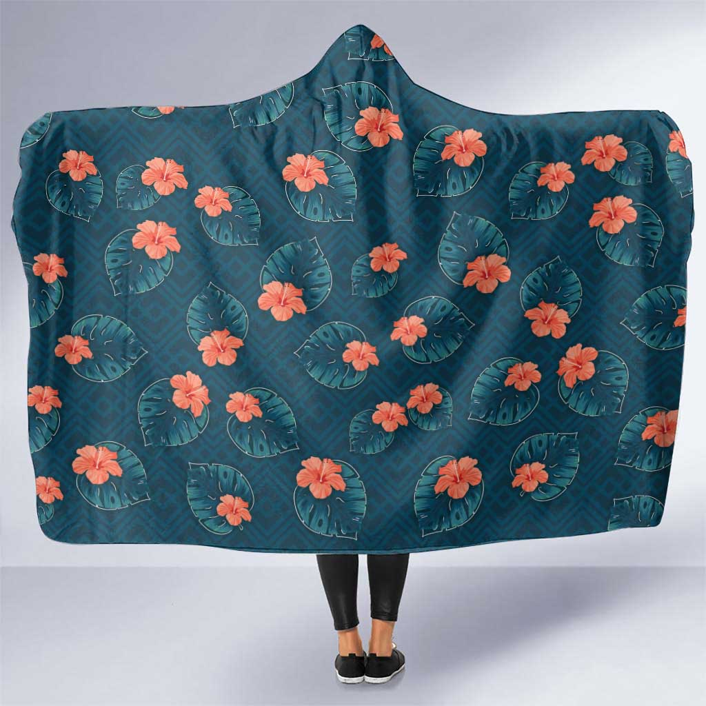 Hawaii Monstera Hooded Blanket Hibiscus Flowers Simple Style - Polynesian Pride