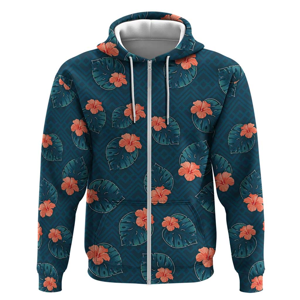 Hawaii Monstera Hoodie Hibiscus Flowers Simple Style - Polynesian Pride