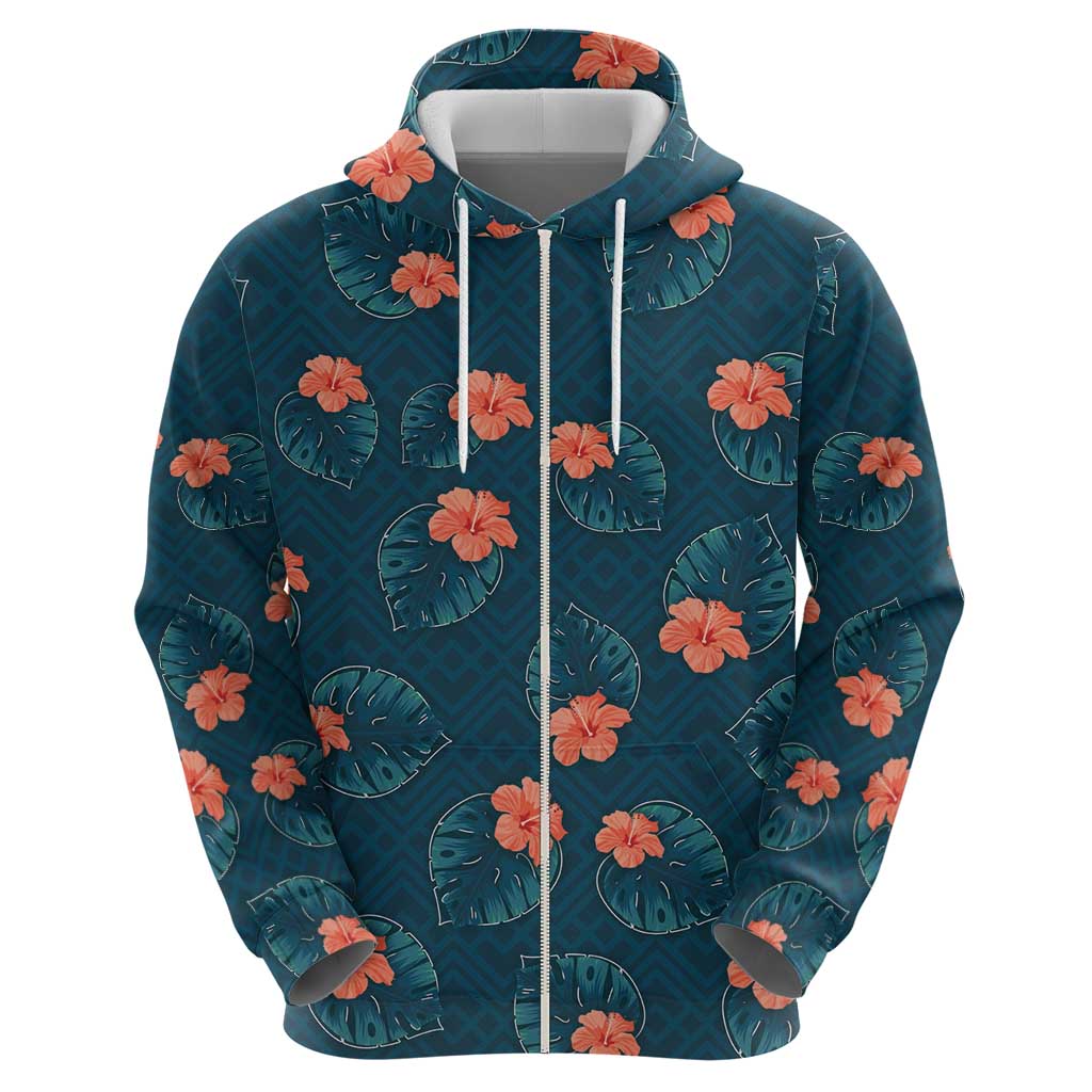 Hawaii Monstera Hoodie Hibiscus Flowers Simple Style - Polynesian Pride