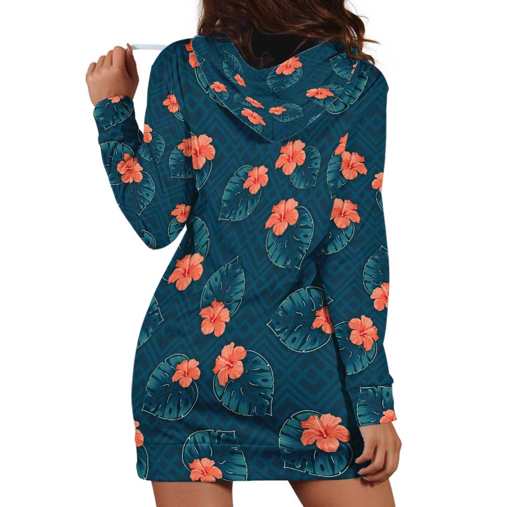 Hawaii Monstera Hoodie Dress Hibiscus Flowers Simple Style - Polynesian Pride