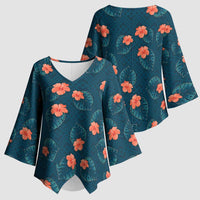 Hawaii Monstera Kimono Sleeve Blouse Hibiscus Flowers Simple Style - Polynesian Pride
