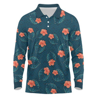 Hawaii Monstera Long Sleeve Polo Shirt Hibiscus Flowers Simple Style - Polynesian Pride