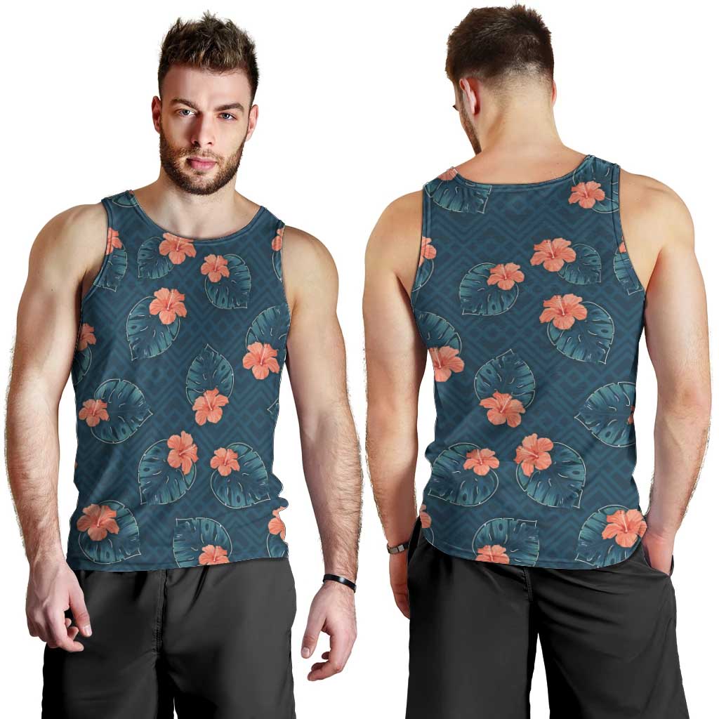 Hawaii Monstera Men Tank Top Hibiscus Flowers Simple Style - Polynesian Pride
