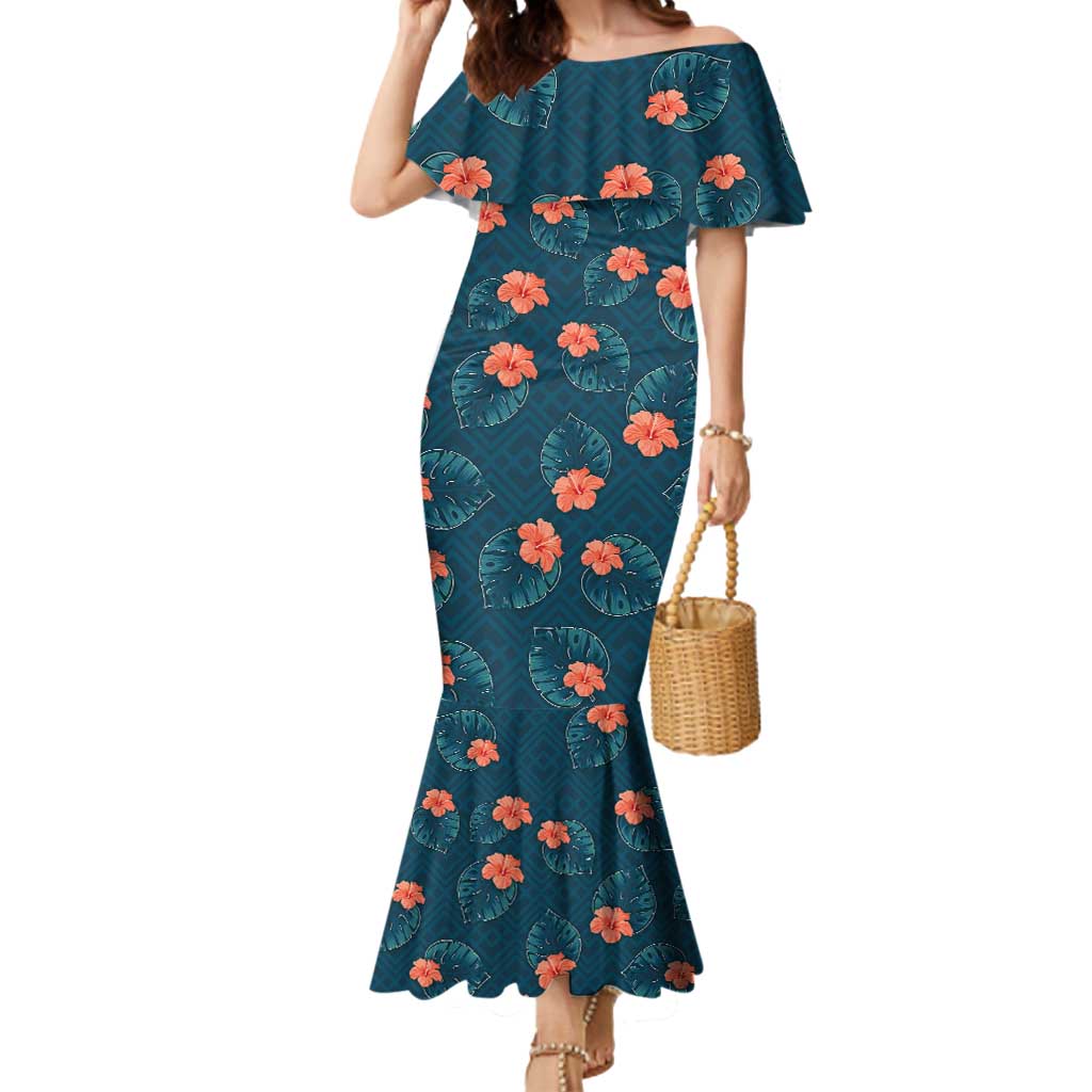Hawaii Monstera Mermaid Dress Hibiscus Flowers Simple Style - Polynesian Pride