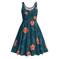 Hawaii Monstera Midi Dress Hibiscus Flowers Simple Style - Polynesian Pride