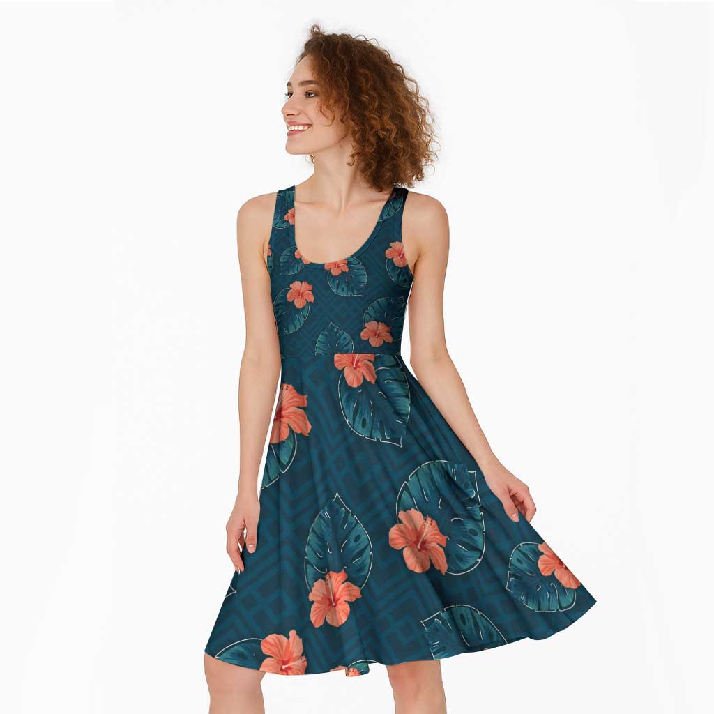 Hawaii Monstera Midi Dress Hibiscus Flowers Simple Style - Polynesian Pride