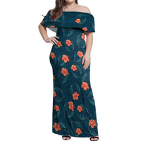 Hawaii Monstera Off Shoulder Maxi Dress Hibiscus Flowers Simple Style DT05 Women Dark Teal - Polynesian Pride