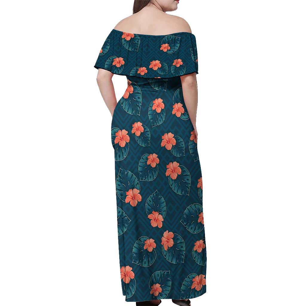 Hawaii Monstera Off Shoulder Maxi Dress Hibiscus Flowers Simple Style DT05 - Polynesian Pride
