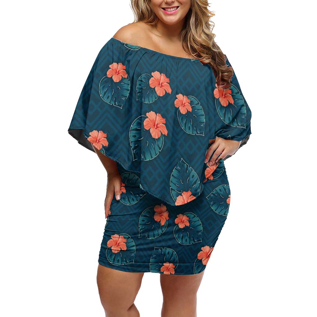 Hawaii Monstera Off Shoulder Short Dress Hibiscus Flowers Simple Style - Polynesian Pride