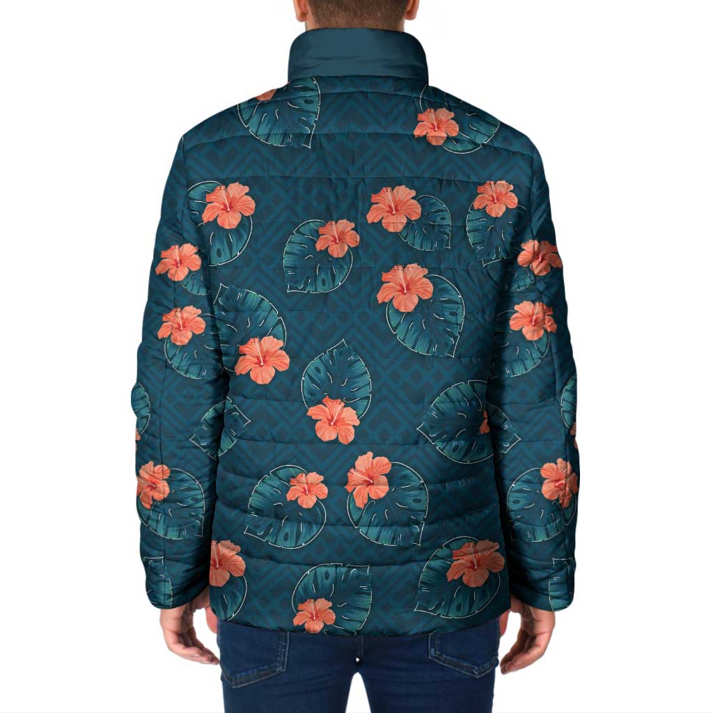 Hawaii Monstera Padded Jacket Hibiscus Flowers Simple Style - Polynesian Pride