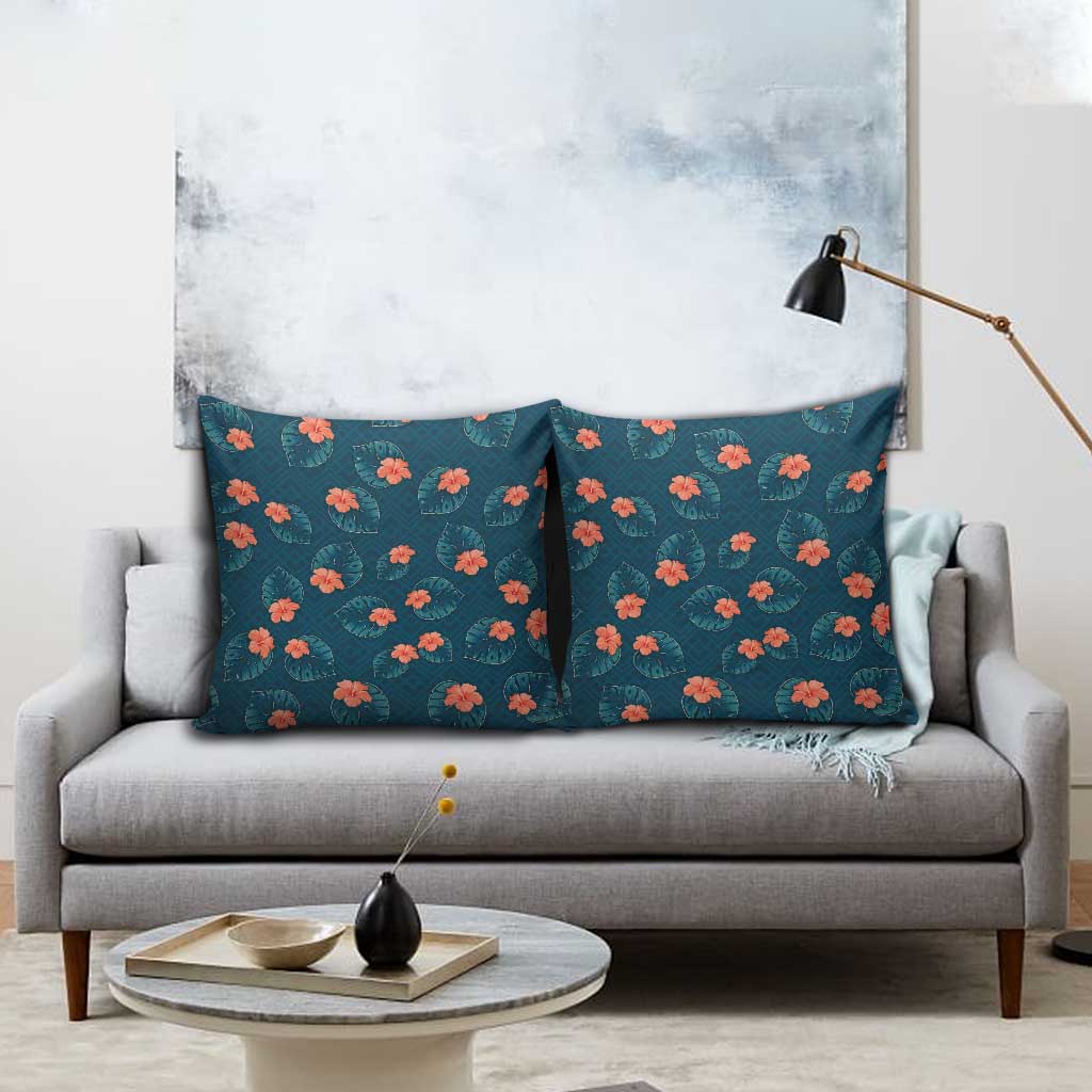 Hawaii Monstera Pillow Cover Hibiscus Flowers Simple Style - Polynesian Pride