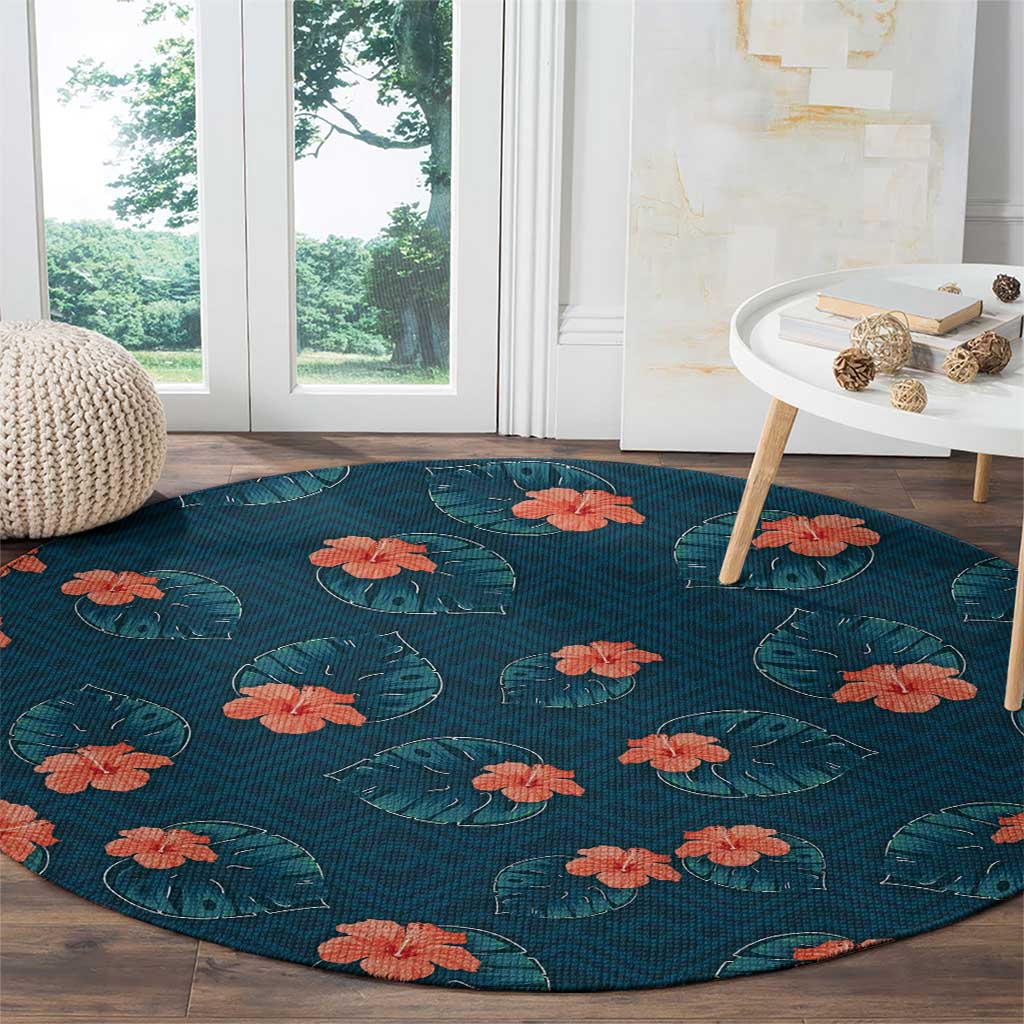 Hawaii Monstera Round Carpet Hibiscus Flowers Simple Style - Polynesian Pride