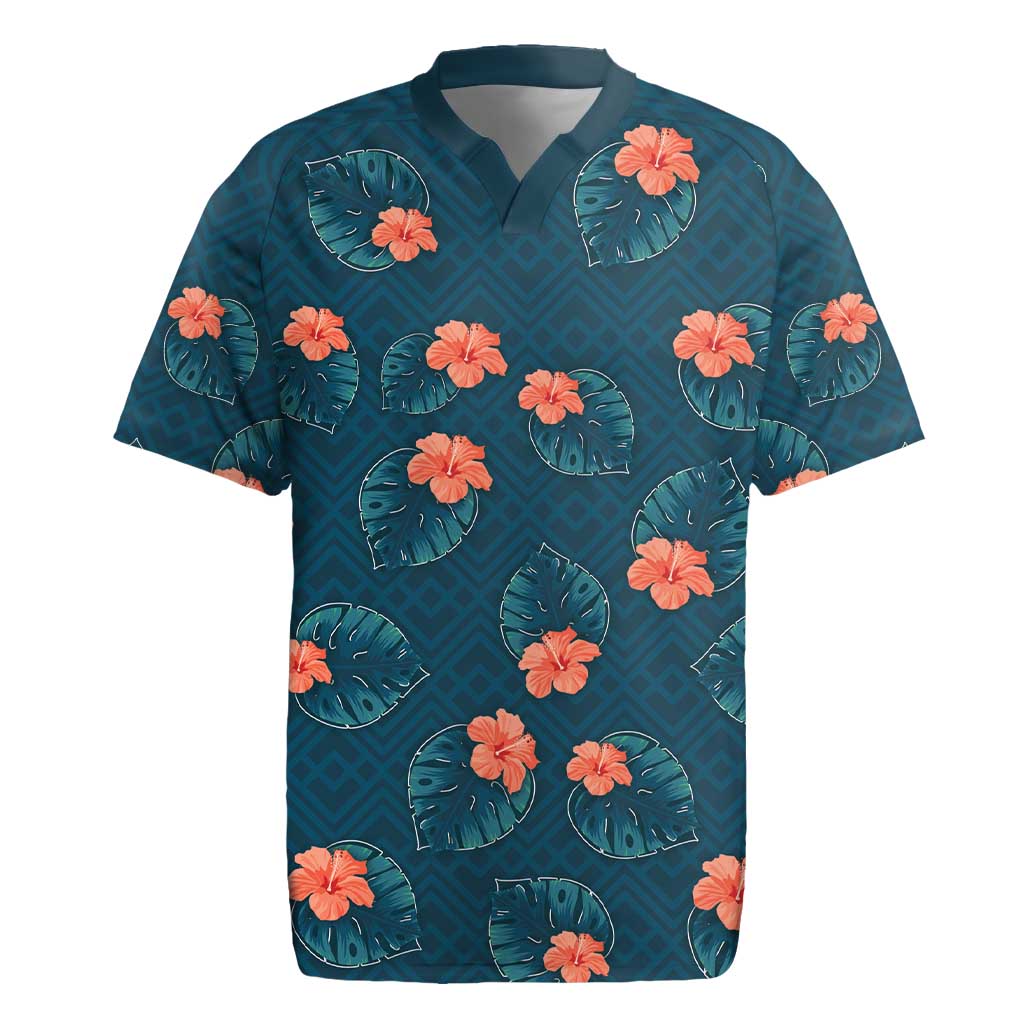 Hawaii Monstera Rugby Jersey Hibiscus Flowers Simple Style - Polynesian Pride