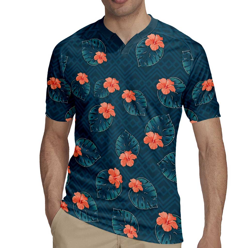 Hawaii Monstera Rugby Jersey Hibiscus Flowers Simple Style - Polynesian Pride