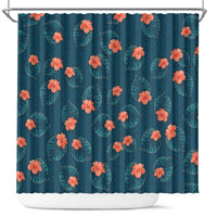 Hawaii Monstera Shower Curtain Hibiscus Flowers Simple Style - Polynesian Pride