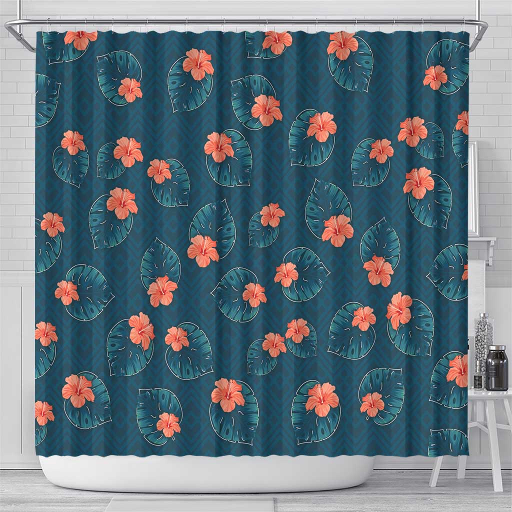 Hawaii Monstera Shower Curtain Hibiscus Flowers Simple Style - Polynesian Pride