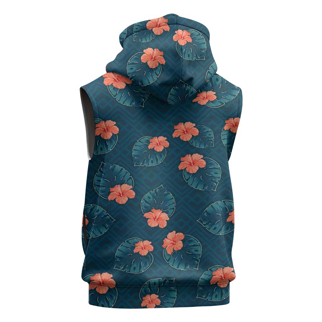 Hawaii Monstera Sleeveless Hoodie Hibiscus Flowers Simple Style - Polynesian Pride
