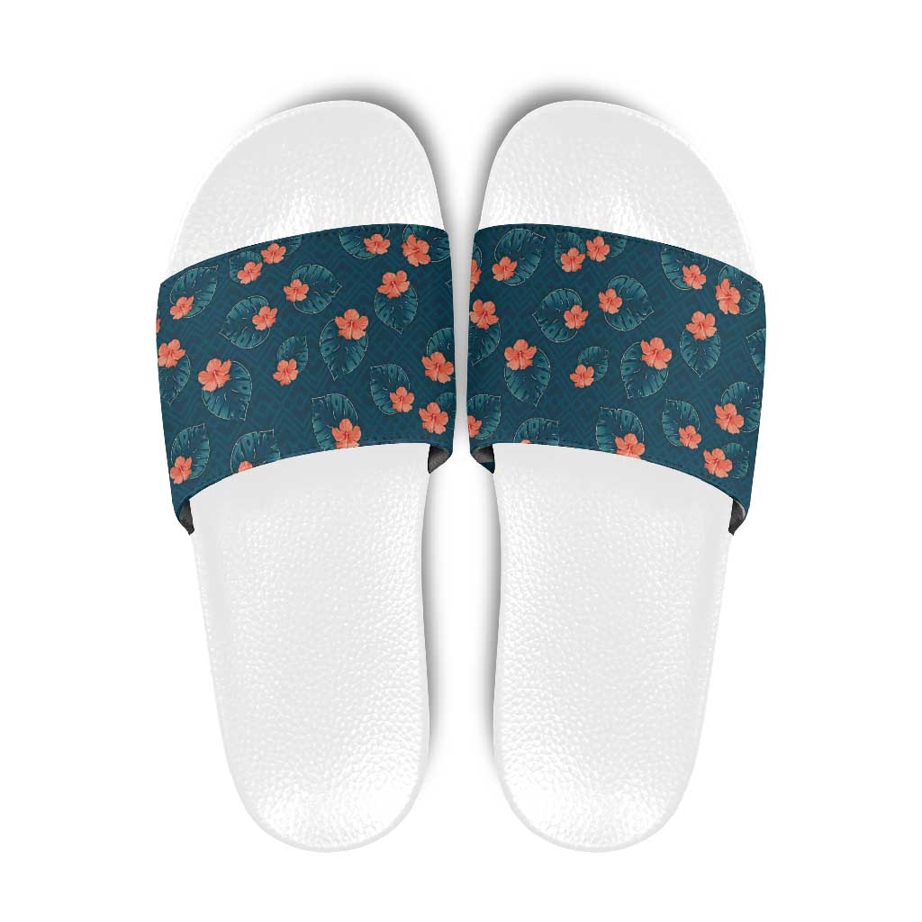 Hawaii Monstera Slide Sandals Hibiscus Flowers Simple Style - Polynesian Pride