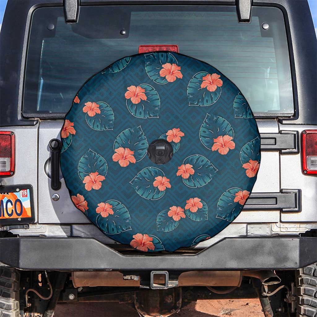 Hawaii Monstera Spare Tire Cover Hibiscus Flowers Simple Style - Polynesian Pride